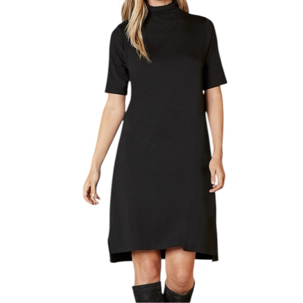 Eileen Fisher Women’s Jersey Mock Neck Elbow Sleeve Dress Sz PP‎